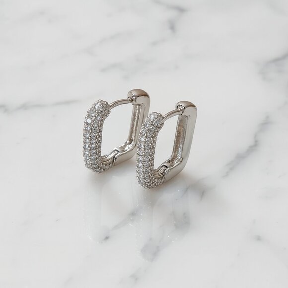 "Aveline" Gold or Silver Pavé  Hoops - Picture 3 of 3